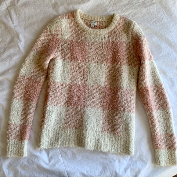 J. Crew Soft Boucle Buffalo Check Plaid Sweater Pink XS - Picture 2 of 4